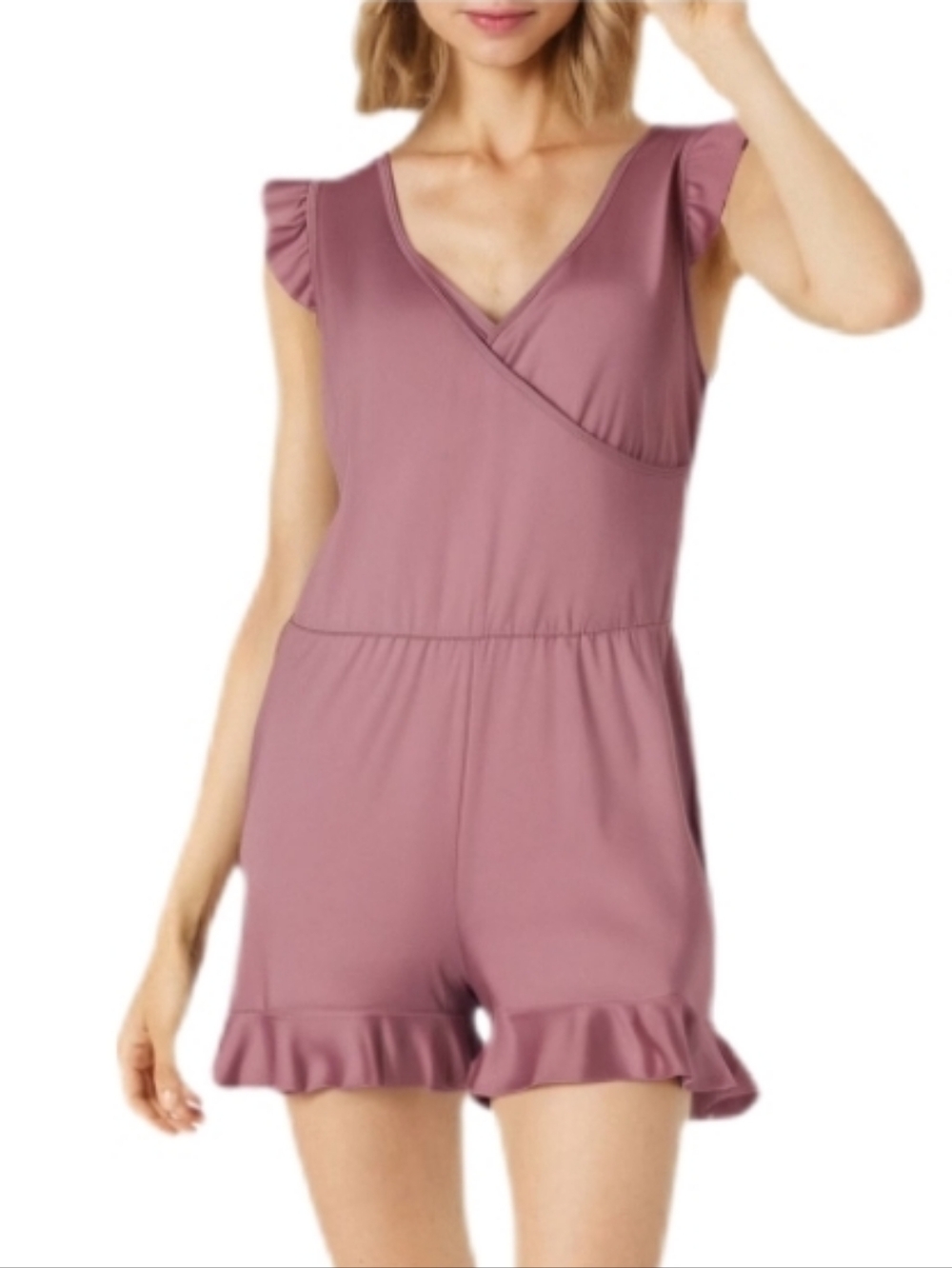 Mauve Ruffle Sleeve Romper Swimsuit XL